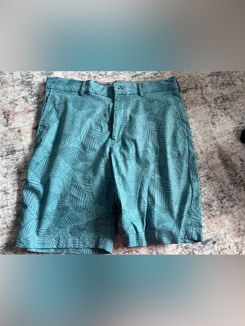 Walter Hagen Teal Leaf-Print Men's Swim Board Shorts